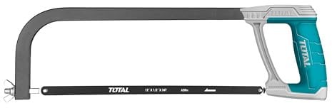 TOTAL - Arco per sega | Lunghezza 300 mm | Utensile da taglio per metallo e legno | Ideale per lavori idraulici e di falegnameria | Include sega sostitutiva da 63 mm | Alluminio