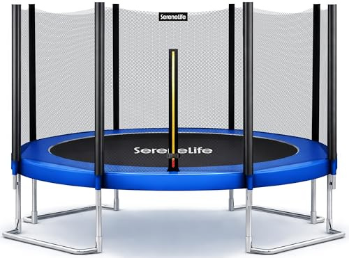 Serenelife Recreational Trampolines with Enclosure Net and Ladder and Anti-Rust Coating, ASTM Approved Trampoline Outdoor for Kids and Adults Outdoor Yard Trampolines