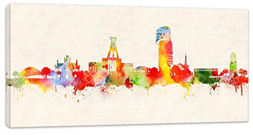 Bilder Bochum/Bochumer Skyline Bild von Diana Chyk I Handmade Leinwand Kunstdruck I fertig zum Aufhängen (div. Formaten) (30x60 cm)