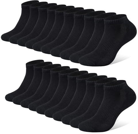 FALARY Chaussette Hommes Femme de Sport 10 Paires Chaussettes Basses Coton Soquette Noir 35-38