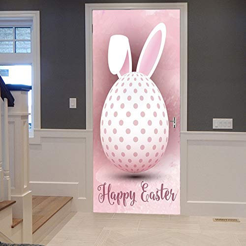A.Monamour Türtapete Selbstklebend Türfolie Türposter 3D Ostern Hasenohren Tupfen Muster Glücklich Ostern Aquarell Vinyl Folie Türdeko Tapete Wandbild Türaufkleber Türtattoo 83 x 204 cm