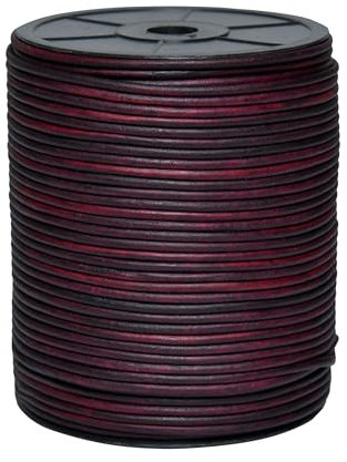 Cords Essentials Round Genuine Leather String Cord, Rope for Jewelry Making, Necklaces, Bracelets, Kumihimo Braiding, Wraps, Crafts and Hobby Projects (Distressed Tibetan Red, 3.0 MM)