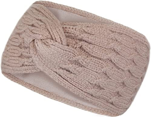 Stirnband Gefüttertes Warmes Damen Haarband, Twist Design mit weichem Fleece Innenfutter, Mädchen Ohrenschützer Strick Schleife