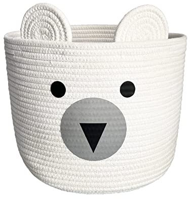 Bigepige Ceste Portagiochi Bambini Contenitori, Cesto Mobile Porta Giocattoli, Organizer Contenitore Giocattoli Baule Scatola Cesta Porta Giochi Bambini, Cesta Portabiancheria Sporca(Orso Bianco)