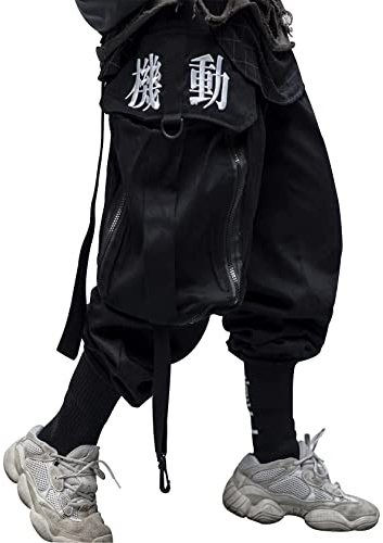 Niepce Inc Men's Japanese Streetwear Techwear Cargo Pants (Medium) Black