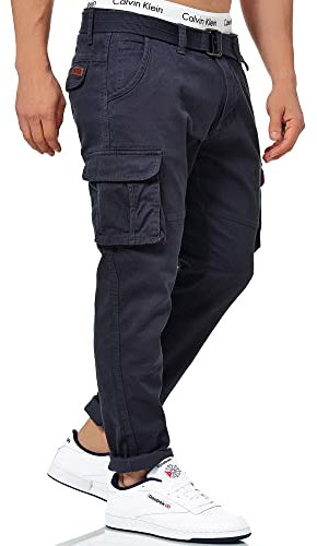 Indicode Hommes Mathen Cargo Pants | Pantalon Cargo composé à 98% de Coton. Ceinture Navy S