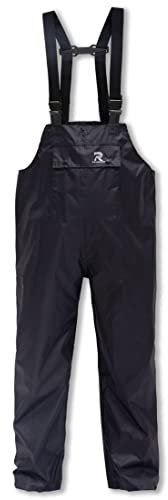 RainRider Rain Bib Pants for Men Women 150D Oxford Safety Trousers Heavy Duty Waterproof Work Pants Rip-Stop Overalls, Black, Large