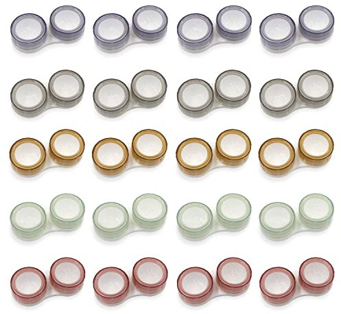 Modixun 20 Pack Clear Contact Lens Case, 5 Colors Leak-Proof Bulk Contact Cases, Contact Lenses Holder Kit, Compact Eye Contact Case with L/R Mark, Style A
