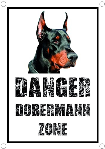 NEW CARTELLO SEGNALETICO - Danger DOBERMANN zone - Adesivo Extra Resistente, Pannello in Forex, Pannello In Alluminio (PANNELLO IN ALLUMINIO 20X31 cm)