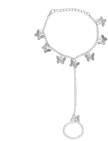 Prosy Schmetterlings-Finger-Armbänder, Ketten, Fantasie-Perlen, Hand-Accessoires, Schmuck, verstellbar für Frauen und Mädchen (Silver)