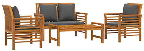 vidaXL Garten Lounge Set 4-TLG., Gartenmöbel Set mit Kissen, Sitzgruppe für Garten Terrasse Balkon, Loungemöbel Sessel Tisch Bank, Massivholz Akazie
