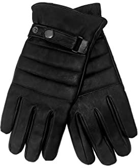 EEM Herren Lederhandschuhe, Biker-Optik, Fleece Futter, Schwarz M
