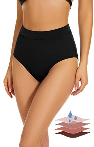Leovqn, Slip di Costume da Bagno mestruali, a Prova di perdite, Impermeabili, UPF 50+, per Flusso Leggero, per Donne, Ragazze, Adolescenti, Nero, XS
