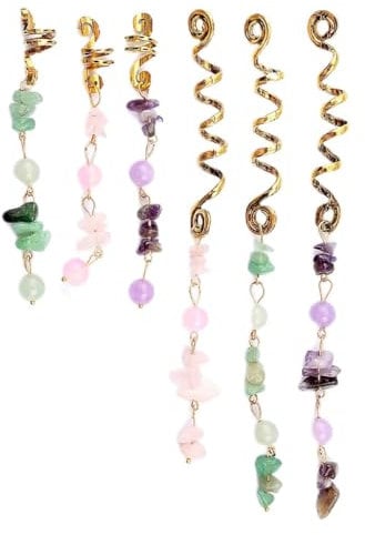 Jagowa 6PC Hair Braid Jewelry with Healing Crystal Pendants and Beaded Strings - Perfect Braids Decoration