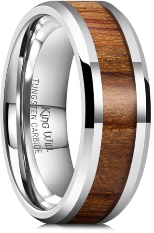 King Will Nature Bague en carbure de tungstène Noir/argenté/or rose 8 mm Incrustation en bois Finition polie Taille 7-14, W 1/2(65.91mm), Tungstène, Aucune pierre précieuse