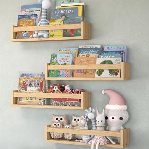 NATURE SUPPLIES Schweberegale aus Naturholz, 58 cm, 4 Stück, Wandregale für Schlafzimmer, Kinderzimmer, Bücherregal für Kinder, hängende Regale zur Aufbewahrung, dekorative Regale für Zuhause