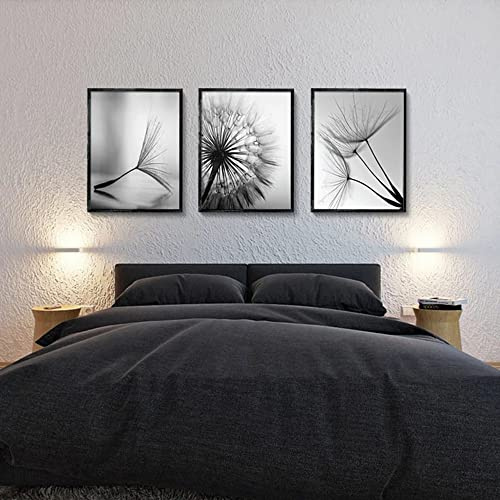 FSLEOVN 3 Stücke Modern Leinwand Bild Druck auf Leinwand Pusteblume Poster Schwarz Weiß Löwenzahn Blume Leinwand Aesthetic Poster Kein Rahmen (50x70cm)