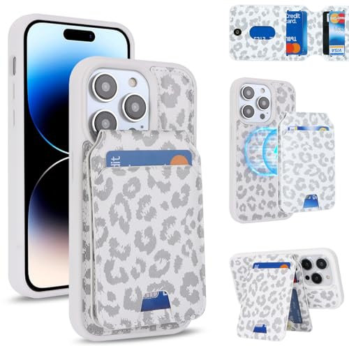 Zouzt for iPhone 14 Pro Detachable 2 in 1 Wallet Case with Card Holder for Magsafe, Magnetic PU Leather Flip Credit Slot Protective Phone Cover Women Men for iPhone 14 Pro 6.1 Inch - White Leopard