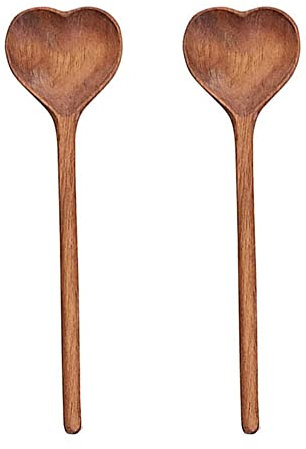 DKSooozs Wooden Heart-Shaped Spoons Heart Shaped Wooden Spoons (2Pcs) - Small Wooden Spoons for Condiment, Salt, Sugar