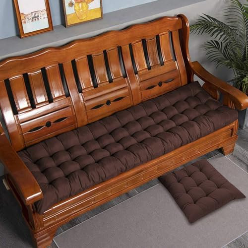 VisLarsc Dickes Baumwoll-Bankkissen, 2-/3-Sitzer, Baumwoll-Sofa-Bank, Sitzkissen, langes Sitzkissen für Zuhause/Garten/Terrasse/Schaukel/Innenbereich (Kaffee, 110 x 40 cm)