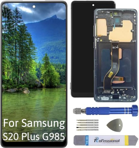 Int'x Display OLED für Samsung S20 Plus (Fingerprint) - Ersatzbildschirm für LCD/OLED mit Rahmen - Touchscreen mit Reparaturwerkzeug-Kits - Ersetzt einen defekten Bildschirm - Schwarz