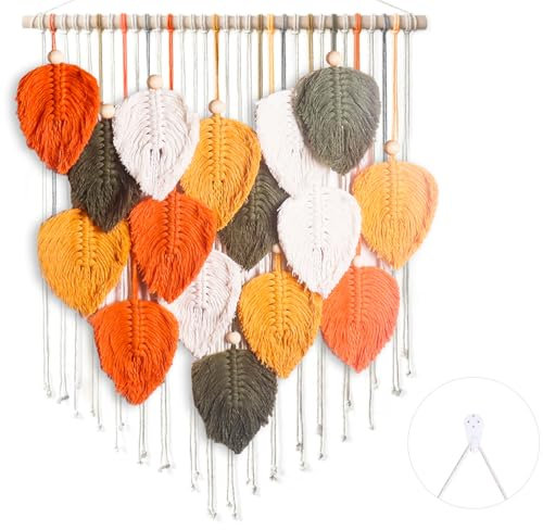 Txeouse Großer Makramee Wandbehang, 50 cm B x 65 cm L Blätter Gewebter Wandteppich Boho Deko Wandteppiche für Wohnzimmer, Schlafzimmer, Kinderzimmer, Wohnung Wanddeko