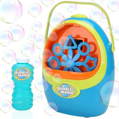Bubble Mania Age 3+ Carry Along Bubble Machine For Kids - Automatic Bubble Maker With Handle - For Indoor and Outdoor Use - Portable Bubble Blower For Kids