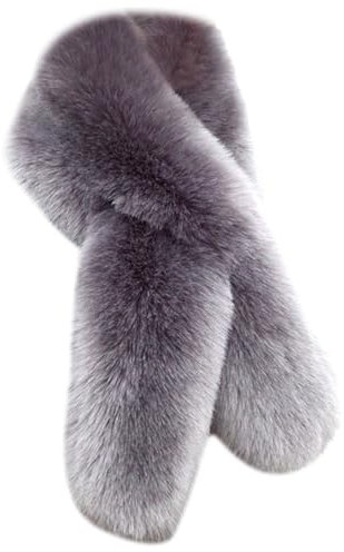 Harssidanzar Damen Winter Warme Faux Pelz Schal Kragen Weiche Fluffy Dicke Lange Hals Warmer KL602EU,Grau