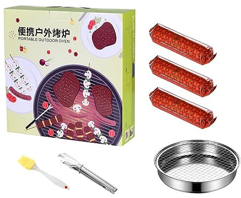 Einweg-Holzkohlegrill, Schnelle Zündung, Rauchfrei, Verhindert Verbrühungen, Tragbarer Outdoor-Holzkohlegrill für Picknick (28 cm großer Grill mit 30 Stück Holzkohle)