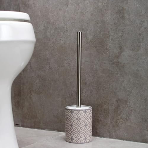 New Durable Stoneware And Stylish Geo Tile Grey Ceramic Toilet Brush With Holder Bathroom Accessories - M20
