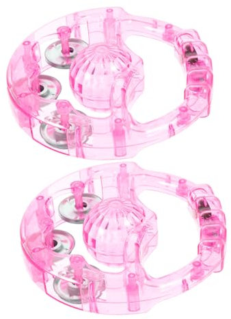 GLSTOY 2 Stück Flash Rassel Hand Tamburin Für Kinder Leuchtendes Rasselinstrument LED Tamburin Bulk Licht Tamburin Leuchtende Sensorische Leistung Rosa Kunststoff