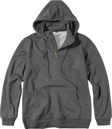 Peakwell Felpa Uomo con Cappuccio e Zip Felpa in Pile Caldo Pullover da Lavoro, Grigio Scuro, XXL