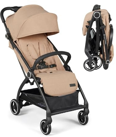 Ickle Bubba Aries Autoold Kinderwagen, leichter Kinderwagen, Biscuit | Kompakter faltbarer Reise-Kinderwagen, einhändig zusammenklappbar, 6,1 kg, Geburt bis 22 kg, Multi-Positionen-Neigung
