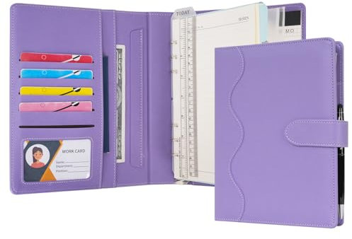 WASON Liniertes Tagebuch PU Leder A5 Nachfüllbares Papier Journal, Ringbuchordner Portfolio mit Schreibbrett Schreibblock Spiraltagebuch und Stift für Reise Geschäfts Schule Organizer (Lila)