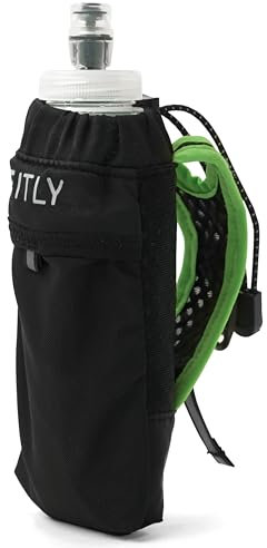 FITLY Porte-Gourde avec Flasque 300ml Green - Bouteille à Main pour Coureurs, Randonnée - Compatible avec Flasque Pliable F1, F2, F3 & F4 - Support Hydratation avec Poche