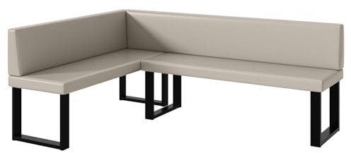 MEBLINI Eckbank für Esszimmer - Küchenbank - Essecke - Sitzecke Küche - Toni - U-Beine 142x196x87cm Links - Beige Kunstleder