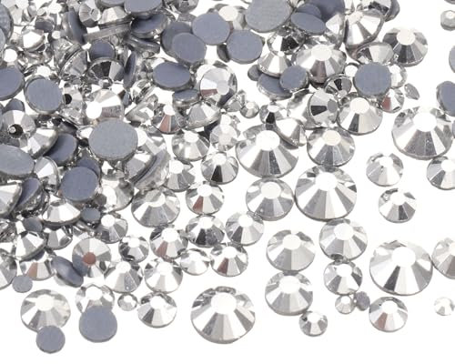 sourcing map 1450 Pcs Hotfix Rhinestones Flatback Crystal Glass Gems with Clear Bag Nail Art Kit for Crafts Clothes DIY Decoration 5 Sizes (SS6-SS30 Set,Silver)