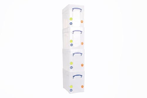 Really Useful Box Plastic Storage 19 Litre With XL Lid Clear (Pack Of 4)
