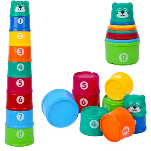 HAGOT Lot de 9 Tasses à Empiler Bebe, Jouets Éducatifs pour Bébés Jouets D'éveil, Sensoriel Eveil pour 6 Mois Garçons Filles, Multiple Colour