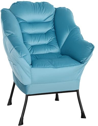HOMCOM Sessel Wohnzimmer Loungesessel Gepolstert Relaxsessel mit Seitentasche, Stahlbeine Polstersessel mit Samtoptik, Einzelsessel für Schlafzimmer, Blau