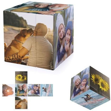 Custom Photo Magic Cube with 6 Photos - Personalized 3D Rotatable Puzzle Gift for Birthdays, Christmas, Valentine’s Day - Eco-Friendly ABS Material, 2.25 Desk Decor & Brain Tease