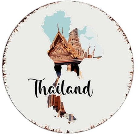 Autravelco Thailand Metallschilder für den Außenbereich, 22,9 x 22,9 cm, rund, personalisierbar, für Tor, Terrasse, Terrasse, Wanddekoration, Metallschild, Nation, Kunstdruck, Sehenswürdigkeit,