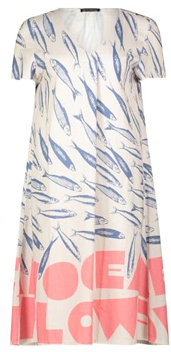 Betty Barclay Damen Leinenkleid mit V-Ausschnitt 38, Nature/Blue