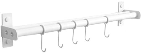 Auliuse Stainless Steel Kitchen Hanging Rail with 5 Hooks Grey, Wall Mounted Kitchen Utensil Rack Self Adhesive for Hanging Cooking Tools Pot Glass Cups (White)