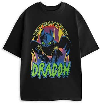 How To Train Your Dragon Toothless Black Short Sleeve Graphic Tee | Don't Mess with My Dragon Unisex Adult T-Shirt | Classic Movie Fan Merchandise | Crew Neck Casual Top