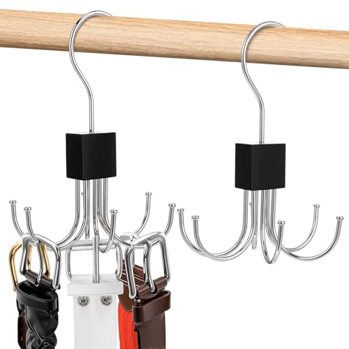 YUXIANLB 2 Stück Gürtel Aufbewahrung, Gürtel Organizer, 360 Grad Drehbarer Metall Gürtelbügel Gürtelhalter Organizer Kleiderschrank Kleiderbügel Platzsparend, für Socken, Handschuhe, 6 Haken