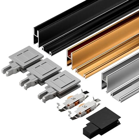 5mm Glass Sliding Door Triple-Link Aluminum Track with Silent Glide Design Slide Rail Kit for Display Cabinets, Bookcases & Wardrobes(Silver,150cm)