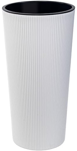 KONZEPT Blumentopf Hoch (57 cm) mit Einsatz – geeignet für Innen- & Außenbereich, wetterfest, UV-beständig, mit Rillenstruktur – Weiß, Eco-Kunststoff, ideal für Garten, Balkon, Terrasse & Wohnung