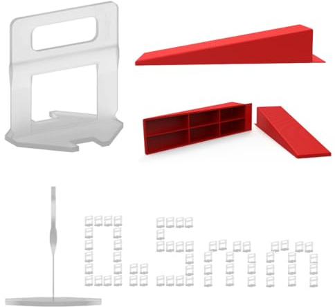 Fliesen-Abstandshalter, 0,5 mm, Fliesen-Nivelliersystem, Fliesen-Nivellierer mit wiederverwendbaren Keilen und Fliesen-Nivellier-Clips, Fliesen-Werkzeug-Set für Keramik-Installation, 400 Stück