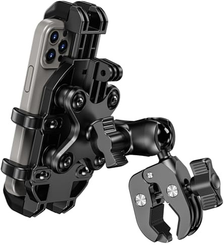 BRCOVAN Anti-Shake Motorcycle Phone Mount Holder with Vibration Dampener | Fit Handlebars 0.5'' to 1.5'' in Diameter, Adjustable Cellphone Clip for Bike Bicycle Scooter ATV, Fit 5.4-6.9'' Smartphones